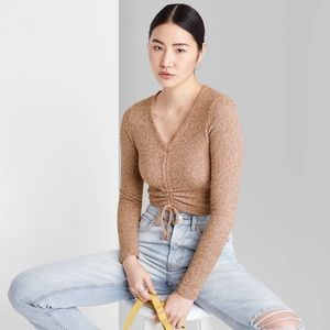 Women's Long Sleeve V-Neck Ruched Front Fitted Sweater - Wild Fable™- XS